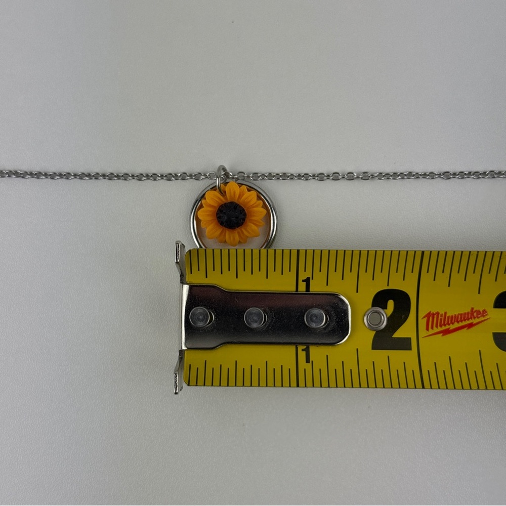 Dainty Yellow Sunflower Silver O-Ring Pendant Necklace Jewelry Flower Floral NEW - Picture 15 of 16